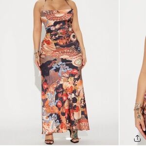 Wonderland Satin Maxi Dress - Multicolor